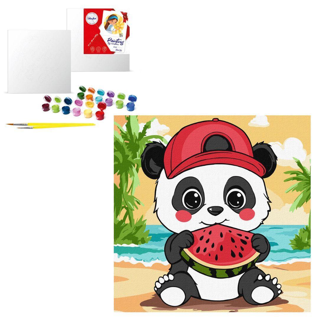 Набір для розпису по номерах для дітей "Літо. Панда з кавуном 25х25см, фото 1