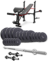 Набір Elitum Titan 89кг з лавою HS-1055 Pro, штангою та гантелями