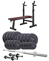 Набір Elitum Titan 89кг з лавкою HS-1080, штангою та гантелями