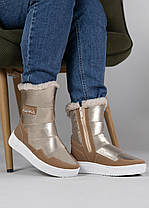 Жіночі зимові дутики з натуральним хутром на замок золоті (4103), фото 3