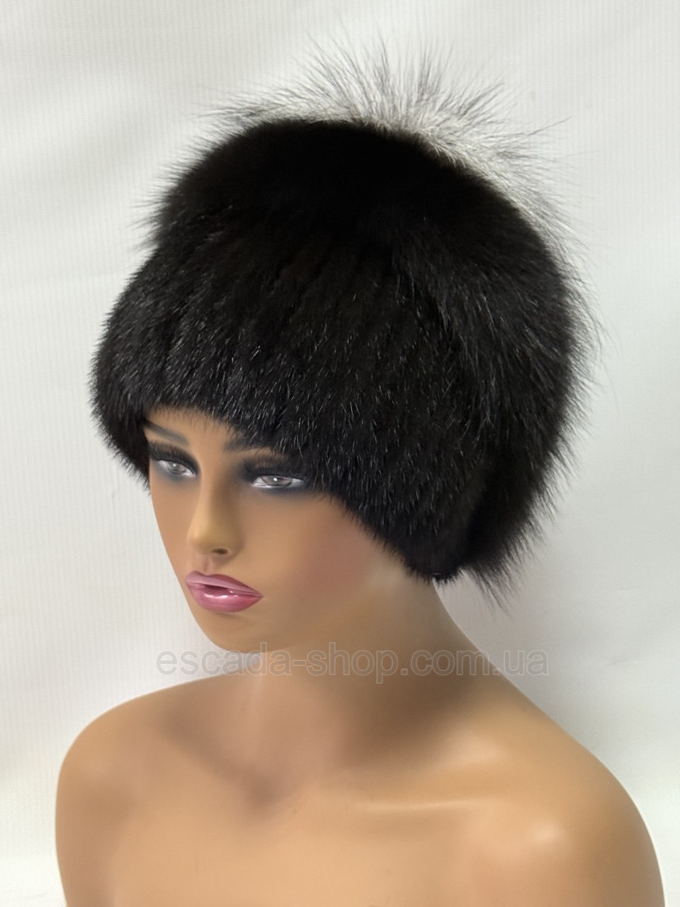 Жіноча норкова шапка "Равлик" Чорна, фото 1