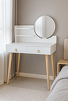 Туалетний столик Jumi Scandi з шухлядами, шкіряні ручки, білий