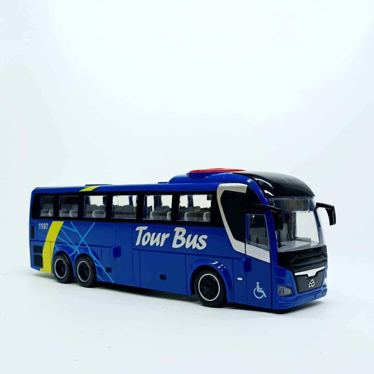 Іграшковий туристичний автобус WY1107A синій — інерційна машина зі світлом, звуком і дверцятами, 28 см, фото 1