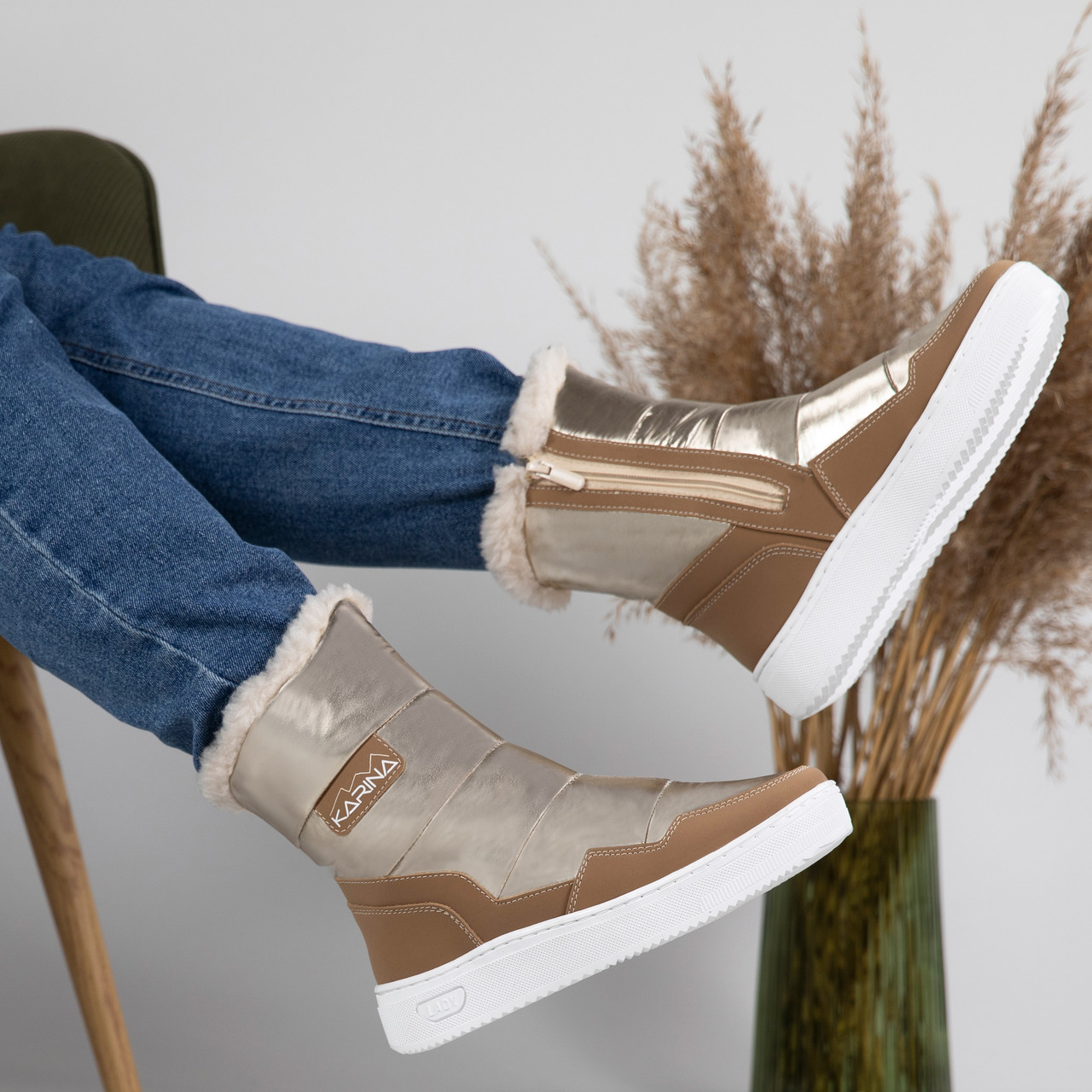 Дутики жіночі зимові високі з натуральним хутром (4103), фото 1