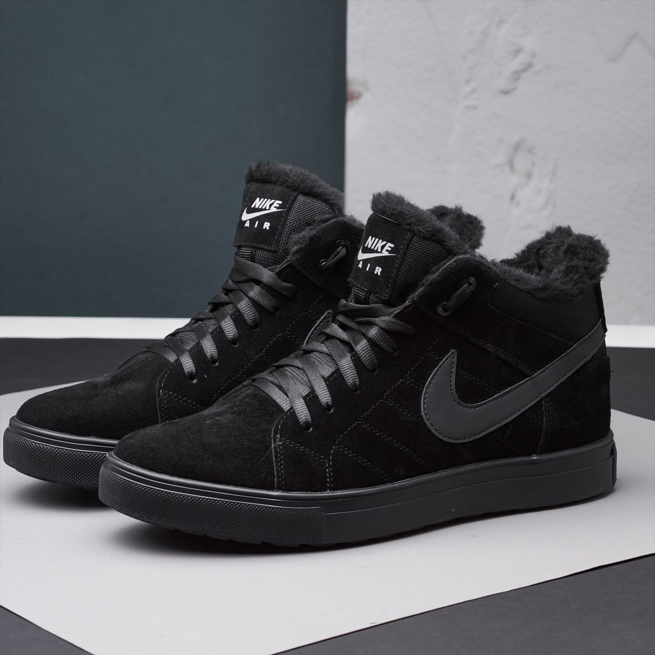 Зимові чоловічі замшеві черевики чорні утеплені з натуральної замші на хутрі на зиму, розмір 40-45, фото 1