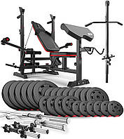 Набір Hop-Sport Premium 135кг з лавою HS-1075 Pro, штангами та гантелями