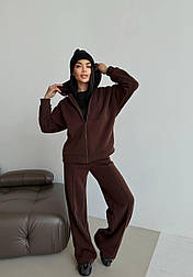 Жіночий спортивний костюм oversize з тринитки на флісі зіп худі на блискавці та широкі брюки, розмір 46/48