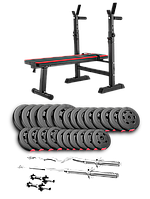 Набір Hop-Sport Premium 135кг з лавою HS-1080, штангами та гантелями