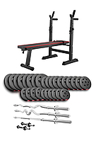 Набір Hop-Sport Premium 173кг з лавою HS-1080, штангами та гантелями