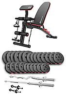 Набір Hop-Sport Premium 135кг з лавою HS-1035, штангами та гантелями