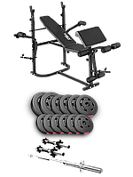 Набір Hop-Sport Premium 38кг з лавою TX-020, штангою та гантелями