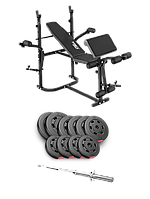 Набір Hop-Sport Premium 59кг з лавою TX-020 та штангою