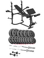 Набір Hop-Sport Premium 75кг з лавою TX-020, штангами та гантелями