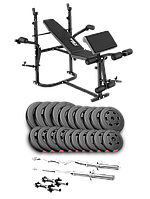 Набір Hop-Sport Premium 105кг з лавою TX-020, штангами та гантелями