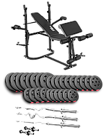Набір Hop-Sport Premium 173кг з лавою TX-020, штангами та гантелями
