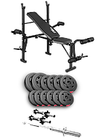 Набір Hop-Sport Premium 38кг з лавою TX-055, штангою та гантелями