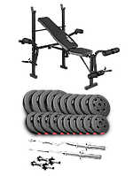Набір Hop-Sport Premium 105кг з лавою TX-055, штангами та гантелями