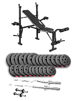 Набір Hop-Sport Premium 135кг з лавою TX-055, штангами та гантелями