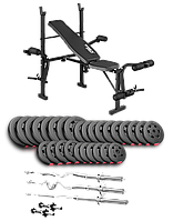 Набір Hop-Sport Premium 173кг з лавою TX-055, штангами та гантелями