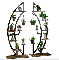 Стелаж для квітів Costway Ruta комплект 2 штуки у формі півмісяця коричневий