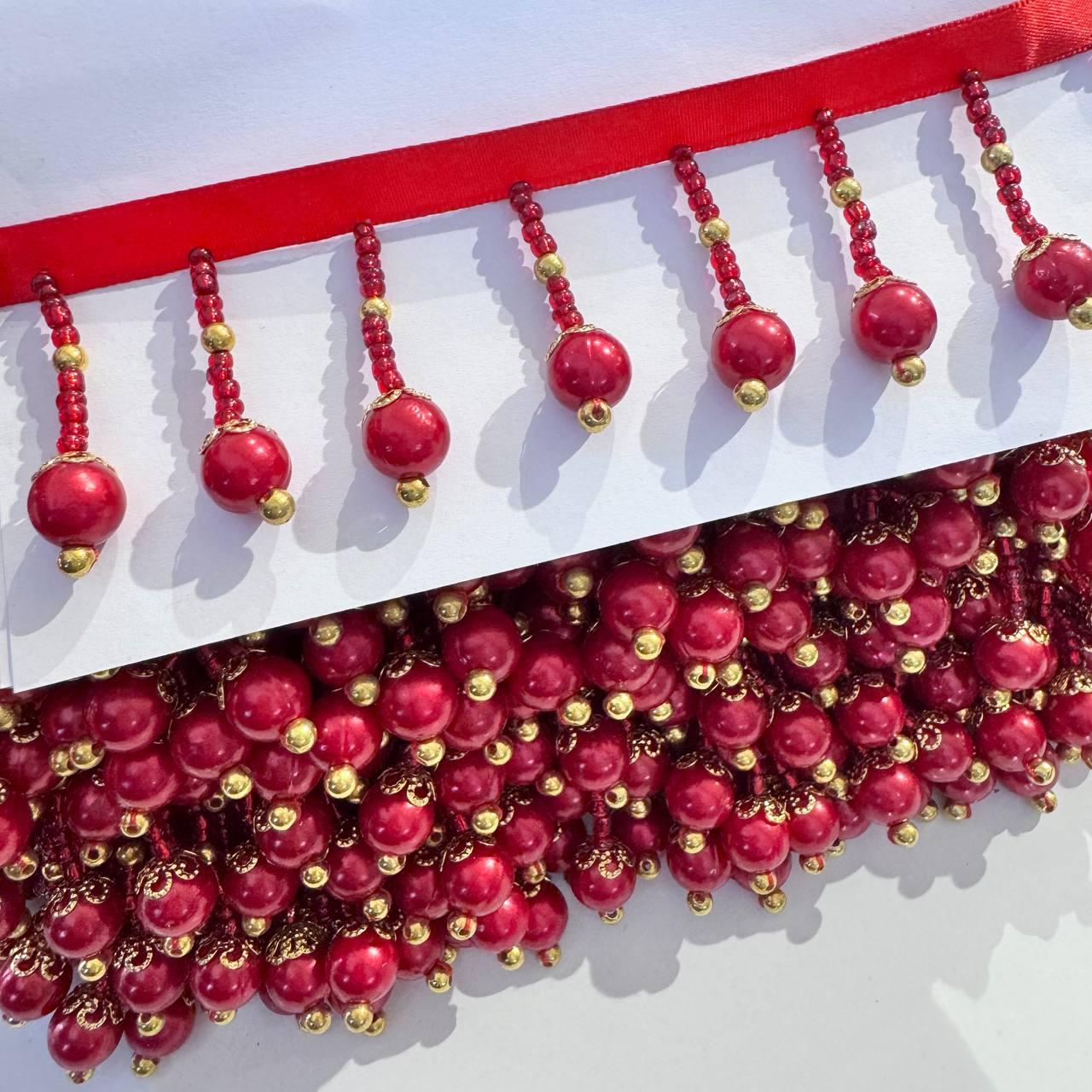 Бахрома з червоними перлинами висота 3 см,*1м