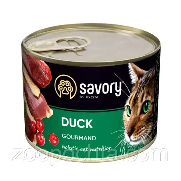 Вологий корм SAVORY Cat Adult Duck Сейворі для дорослих вибагливих кішок з качкою 200 гр, фото 1