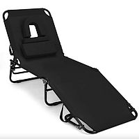 Шезлонг Costway Hanna розкладний з отвором для обличчя чорний