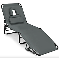 Шезлонг Costway Hanna розкладний з отвором для обличчя сірий