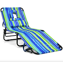 Шезлонг Costway Hanna розкладний з отвором для обличчя синьо-зелений