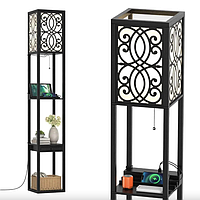 Підлогова лампа Costway Leon торшер з розеткою та USB чорний