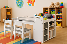 Дитячий набір Costway Fantastik 3 в 1: стіл, 2 стільці, мольберт білий