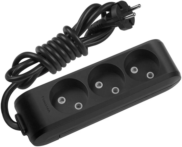 Подовжувач 2 метри 3 гнізда Panasonic X-tendia чорний без заземлення, фото 1