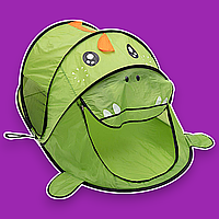 Намет-ігротека 180×95×80 см, зелений динозавр, блискавка на вході, провітрювання сітками, перенесення ще