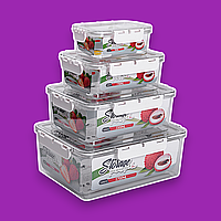 Набір судків 0.7/1.7/3.3/5.7 л, 4 ємності з кришками-засувками, що штабелюються, морозостійкі, для вітрини