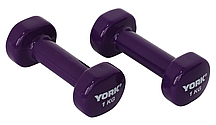 Гантелі для фітнесу вінілові круглі York Fitness 2х1кг фіолетовий