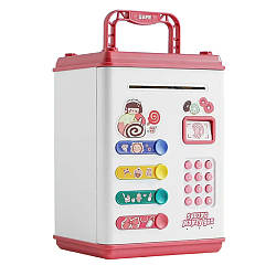 Дитяча скарбничка сейф від батарейок, Рожева / Електронна скарбничка для монет та купюр / Сейф