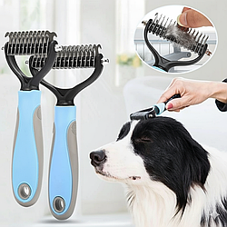Двосторонній гребінець для вичісування шерсті котів та собак, розмір М / Пуходерка для домашніх тварин / Ковтуноріз для собак