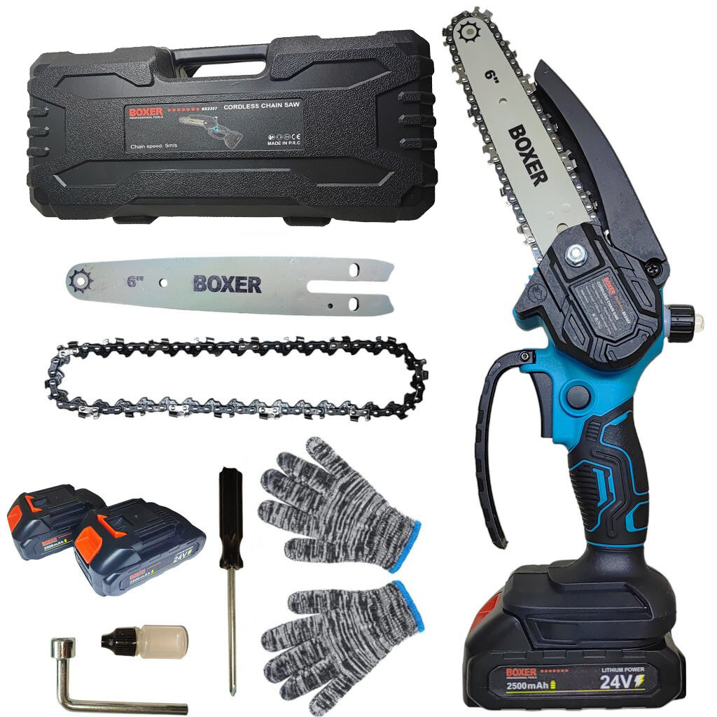 Акумуляторна пила ланцюгова 6" в кейсі + 2 акумулятори 24V / Міні пила для обрізання гілок / Ручна електропила для саду, фото 1