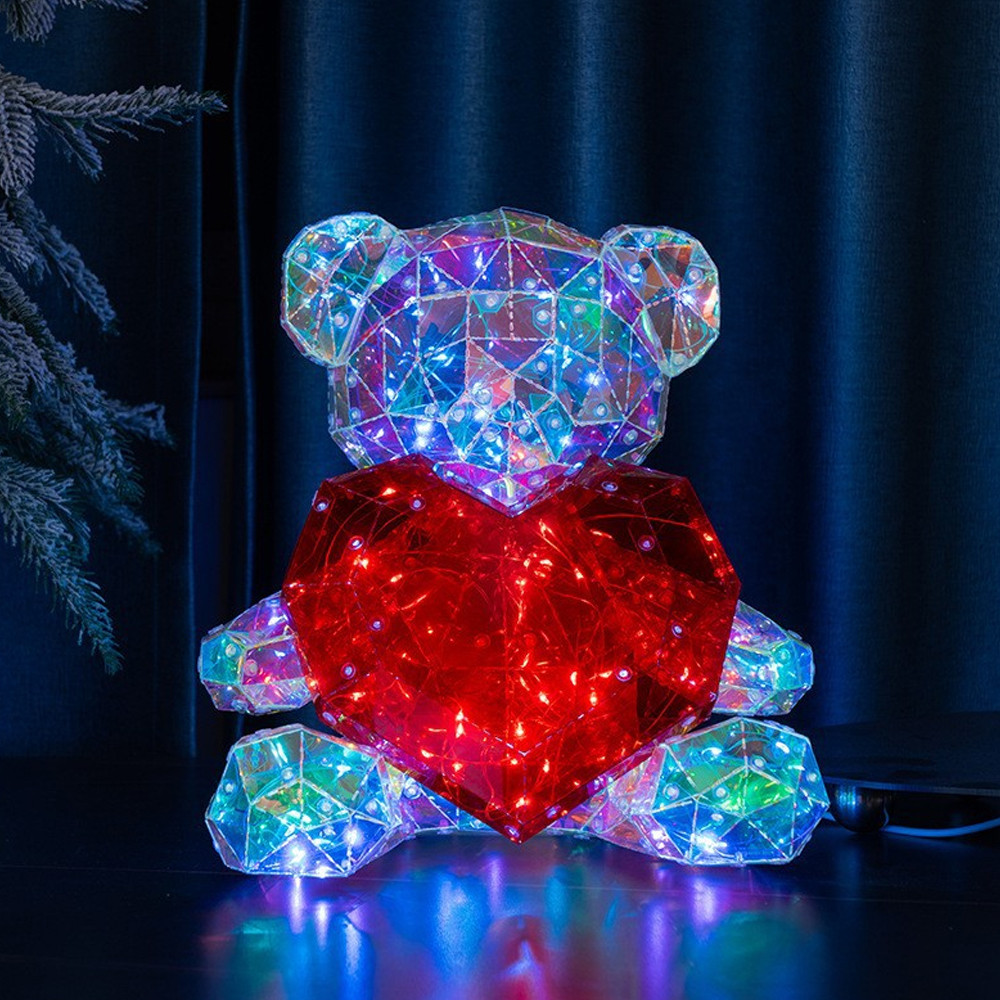 3D світильник Ведмедик з серцем 17х14см, від USB / Світлодіодна лампа-нічник / Нічник 3D, фото 1