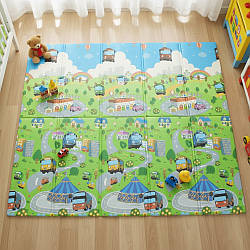 Дитячий термокилимок двосторонній 200х180см, Дорога та Тварини / Розвиваючий килимок для дітей / Ігровий килимок дитячий