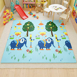 Дитячий термокилимок двосторонній 200х180см, Тварини та Карусель / Розвиваючий килимок для дітей / Ігровий килимок дитячий