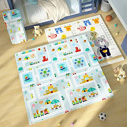 Дитячий термокилимок двосторонній 200х180см, Місто та Ведмедик / Розвиваючий килимок для дітей / Ігровий килимок дитячий