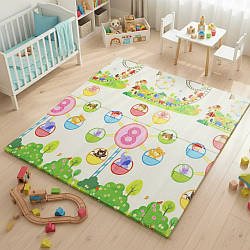 Дитячий термокилимок двосторонній 180х150см, Слоник і карусель / Ігровий килимок дитячий / Розвиваючий килимок для дітей