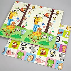 Дитячий термокилимок двосторонній 180х150см, Жираф та тварини / Ігровий килимок дитячий / Розвиваючий килимок для дітей