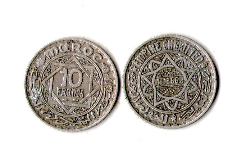 Марокко › Французький протекторат 10 франків, 1947 Мідно-нікелевий сплав, 7.1g, ø 26mm №480, фото 1