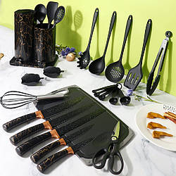 Набір кухонного приладдя 25 предметів/ Кухонний набір ножів із підставкою/Набір для кухні силіконовий