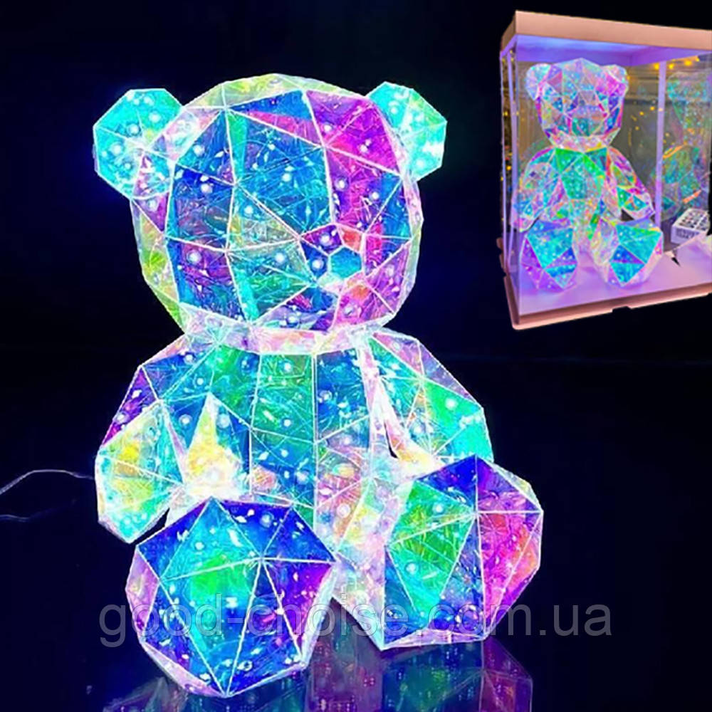 Світлодіодний світильник-ведмежа 17 см, подвійне живлення: USB та батареї AAA / Настільна лампа / Голографічний 3D-нічник у, фото 1