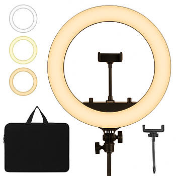 Кільцева LED лампа 45см + чохол, 3000-6500K, від мережі, HQ18 / Світлодіодна лампа для блогера / Селфі лампа