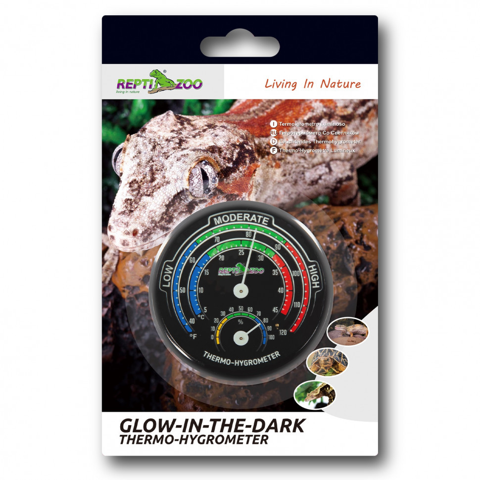 Гігрометр аналоговий термометр для тераріуму Repti-Zoo Glowing Thermo Hygrometer 7х75х10 мм Чорний (RZ-RHT04), фото 1