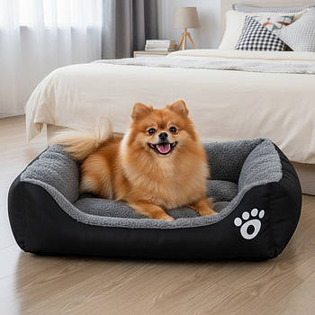 Лежанка пуфик для собак і котів 55х45см, Чорний / Лежак для кішок / М'яка лежанка для собак та кішок